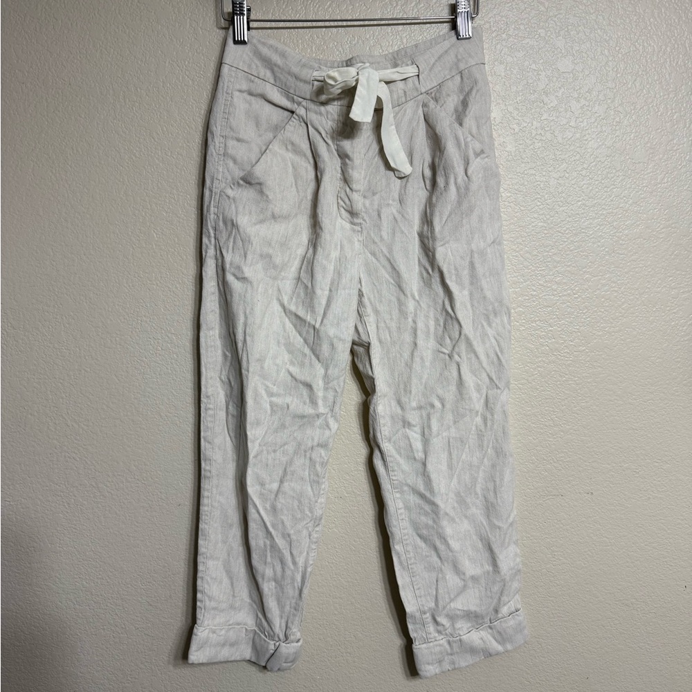 Aritzia Wilfred Cream Tie-Waist Linen Pants
